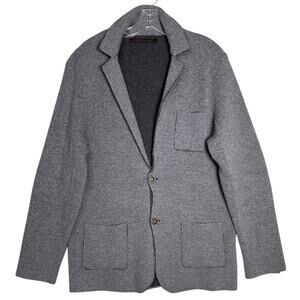 Emozioni Uomo Sweater Wool Blend Blazer Cardigan Elbow Patch Gray Raw Edge Sz M